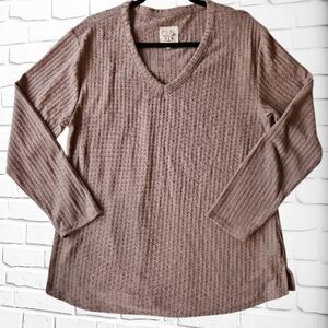Chaser Tan Ribbed V-Neck Long Sleeve Top XL
